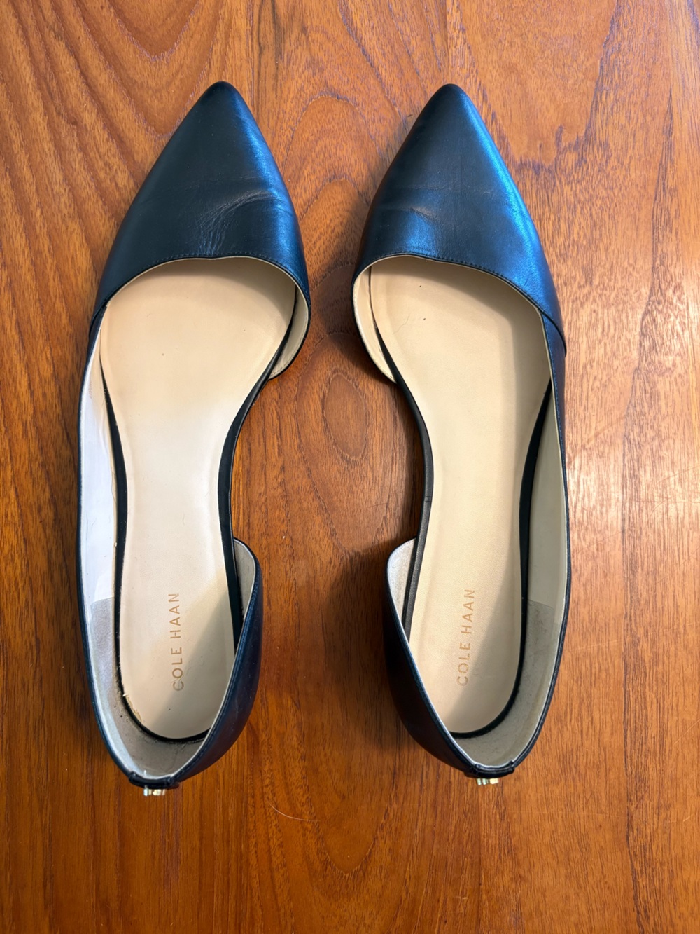 Cole Haan Black Pointed D'Orsay Leather Flats